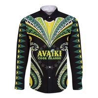 Custom Rugby Cook Islands Avaiki Long Sleeve Button Shirt Black Kuki Airani Tribal Maori Inspired - Polynesian Pride
