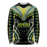 Custom Rugby Cook Islands Avaiki Long Sleeve Shirt Black Kuki Airani Tribal Maori Inspired - Polynesian Pride