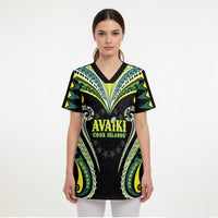 Custom Rugby Cook Islands Avaiki Scrub Top Black Kuki Airani Tribal Maori Inspired - Polynesian Pride