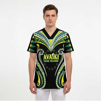 Custom Rugby Cook Islands Avaiki Scrub Top Black Kuki Airani Tribal Maori Inspired - Polynesian Pride