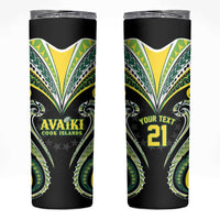 Custom Rugby Cook Islands Avaiki Skinny Tumbler Black Kuki Airani Tribal Maori Inspired - Polynesian Pride