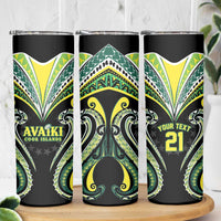 Custom Rugby Cook Islands Avaiki Skinny Tumbler Black Kuki Airani Tribal Maori Inspired - Polynesian Pride
