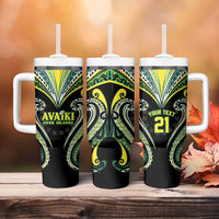 Custom Rugby Cook Islands Avaiki Tumbler With Handle Black Kuki Airani Tribal Maori Inspired - Polynesian Pride