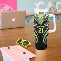 Custom Rugby Cook Islands Avaiki Tumbler With Handle Black Kuki Airani Tribal Maori Inspired - Polynesian Pride