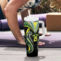 Custom Rugby Cook Islands Avaiki Tumbler With Handle Black Kuki Airani Tribal Maori Inspired - Polynesian Pride