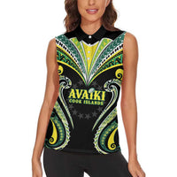 Custom Rugby Cook Islands Avaiki Women Sleeveless Polo Shirt Black Kuki Airani Tribal Maori Inspired - Polynesian Pride