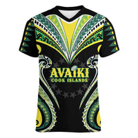 Custom Rugby Cook Islands Avaiki Women V-Neck T-Shirt Black Kuki Airani Tribal Maori Inspired - Polynesian Pride