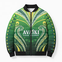 Custom Rugby Cook Islands Avaiki Bomber Puffer Jacket Green Kuki Airani Tribal Maori Inspired - Polynesian Pride