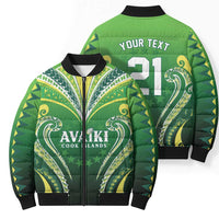 Custom Rugby Cook Islands Avaiki Bomber Puffer Jacket Green Kuki Airani Tribal Maori Inspired - Polynesian Pride