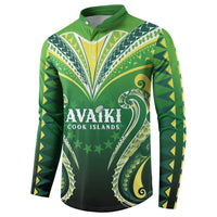 Custom Rugby Cook Islands Avaiki Button Sweatshirt Green Kuki Airani Tribal Maori Inspired - Polynesian Pride