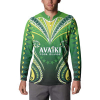 Custom Rugby Cook Islands Avaiki Button Sweatshirt Green Kuki Airani Tribal Maori Inspired - Polynesian Pride