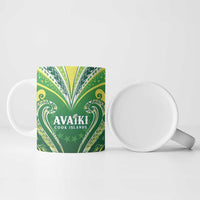 Custom Rugby Cook Islands Avaiki Ceramic Mug Green Kuki Airani Tribal Maori Inspired - Polynesian Pride