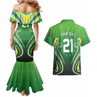 Custom Rugby Cook Islands Avaiki Couples Matching Mermaid Dress and Hawaiian Shirt Green Kuki Airani Tribal Maori Inspired - Polynesian Pride