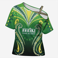 Custom Rugby Cook Islands Avaiki Cross Shoulder Shirt Green Kuki Airani Tribal Maori Inspired - Polynesian Pride