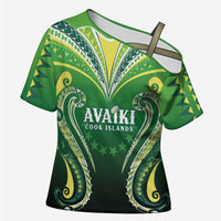 Custom Rugby Cook Islands Avaiki Cross Shoulder Shirt Green Kuki Airani Tribal Maori Inspired - Polynesian Pride