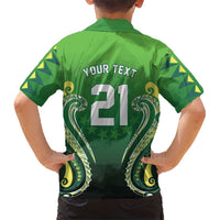 Custom Rugby Cook Islands Avaiki Family Matching Off The Shoulder Long Sleeve Dress and Hawaiian Shirt Green Kuki Airani Tribal Maori Inspired LT9 - Polynesian Pride