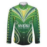 Custom Rugby Cook Islands Avaiki Family Matching Off The Shoulder Long Sleeve Dress and Hawaiian Shirt Green Kuki Airani Tribal Maori Inspired LT9 Dad's Shirt - Long Sleeve Green - Polynesian Pride