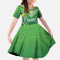 Custom Rugby Cook Islands Avaiki Family Matching Off Shoulder Short Dress and Hawaiian Shirt Green Kuki Airani Tribal Maori Inspired LT9 Daughter's Dress Green - Polynesian Pride