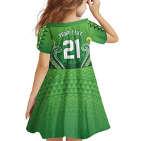 Custom Rugby Cook Islands Avaiki Family Matching Off Shoulder Short Dress and Hawaiian Shirt Green Kuki Airani Tribal Maori Inspired - Polynesian Pride