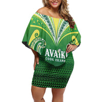 Custom Rugby Cook Islands Avaiki Family Matching Off Shoulder Short Dress and Hawaiian Shirt Green Kuki Airani Tribal Maori Inspired - Polynesian Pride