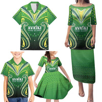 Custom Rugby Cook Islands Avaiki Family Matching Puletasi and Hawaiian Shirt Green Kuki Airani Tribal Maori Inspired - Polynesian Pride