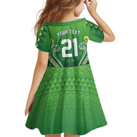 Custom Rugby Cook Islands Avaiki Family Matching Short Sleeve Bodycon Dress and Hawaiian Shirt Green Kuki Airani Tribal Maori Inspired LT9 - Polynesian Pride