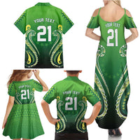 Custom Rugby Cook Islands Avaiki Family Matching Summer Maxi Dress and Hawaiian Shirt Green Kuki Airani Tribal Maori Inspired - Polynesian Pride