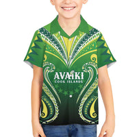 Custom Rugby Cook Islands Avaiki Family Matching Summer Maxi Dress and Hawaiian Shirt Green Kuki Airani Tribal Maori Inspired LT9 Son's Shirt Green - Polynesian Pride
