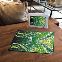 Rugby Cook Islands Avaiki Puzzle Green Kuki Airani Tribal Maori Inspired - Polynesian Pride