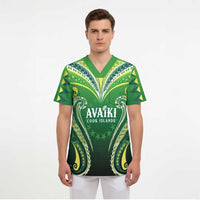 Custom Rugby Cook Islands Avaiki Scrub Top Green Kuki Airani Tribal Maori Inspired LT9 - Polynesian Pride