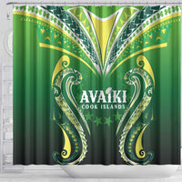 Rugby Cook Islands Avaiki Shower Curtain Green Kuki Airani Tribal Maori Inspired - Polynesian Pride