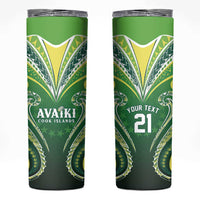 Custom Rugby Cook Islands Avaiki Skinny Tumbler Green Kuki Airani Tribal Maori Inspired - Polynesian Pride