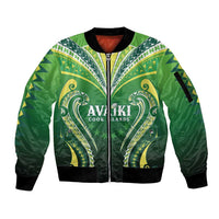 Custom Rugby Cook Islands Avaiki Sleeve Zip Bomber Jacket Green Kuki Airani Tribal Maori Inspired - Polynesian Pride