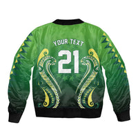 Custom Rugby Cook Islands Avaiki Sleeve Zip Bomber Jacket Green Kuki Airani Tribal Maori Inspired - Polynesian Pride