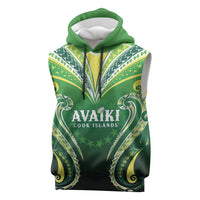 Custom Rugby Cook Islands Avaiki Sleeveless Hoodie Green Kuki Airani Tribal Maori Inspired - Polynesian Pride
