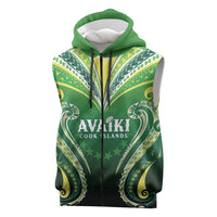 Custom Rugby Cook Islands Avaiki Sleeveless Zip Hoodie Green Kuki Airani Tribal Maori Inspired - Polynesian Pride