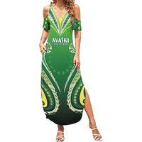 Custom Rugby Cook Islands Avaiki Summer Maxi Dress Green Kuki Airani Tribal Maori Inspired - Polynesian Pride