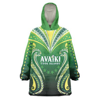 Custom Rugby Cook Islands Avaiki Wearable Blanket Hoodie Green Kuki Airani Tribal Maori Inspired - Polynesian Pride