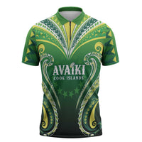 Custom Rugby Cook Islands Avaiki Zipper Polo Shirt Green Kuki Airani Tribal Maori Inspired - Polynesian Pride