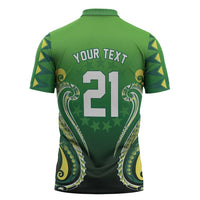 Custom Rugby Cook Islands Avaiki Zipper Polo Shirt Green Kuki Airani Tribal Maori Inspired - Polynesian Pride