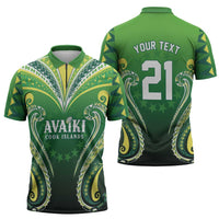 Custom Rugby Cook Islands Avaiki Zipper Polo Shirt Green Kuki Airani Tribal Maori Inspired - Polynesian Pride