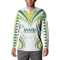 Custom Rugby Cook Islands Avaiki Button Sweatshirt White Kuki Airani Tribal Maori Inspired - Polynesian Pride