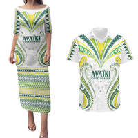 Custom Rugby Cook Islands Avaiki Couples Matching Puletasi and Hawaiian Shirt White Kuki Airani Tribal Maori Inspired - Polynesian Pride