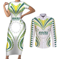 Custom Rugby Cook Islands Avaiki Couples Matching Short Sleeve Bodycon Dress and Long Sleeve Button Shirt White Kuki Airani Tribal Maori Inspired - Polynesian Pride