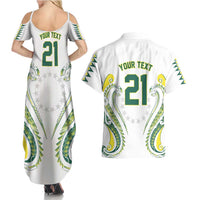 Custom Rugby Cook Islands Avaiki Couples Matching Summer Maxi Dress and Hawaiian Shirt White Kuki Airani Tribal Maori Inspired - Polynesian Pride