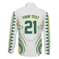 Custom Rugby Cook Islands Avaiki Family Matching Off The Shoulder Long Sleeve Dress and Hawaiian Shirt White Kuki Airani Tribal Maori Inspired LT9 - Polynesian Pride