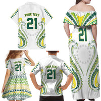Custom Rugby Cook Islands Avaiki Family Matching Off Shoulder Maxi Dress and Hawaiian Shirt White Kuki Airani Tribal Maori Inspired - Polynesian Pride