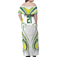 Custom Rugby Cook Islands Avaiki Family Matching Off Shoulder Maxi Dress and Hawaiian Shirt White Kuki Airani Tribal Maori Inspired - Polynesian Pride