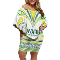 Custom Rugby Cook Islands Avaiki Family Matching Off Shoulder Short Dress and Hawaiian Shirt White Kuki Airani Tribal Maori Inspired - Polynesian Pride