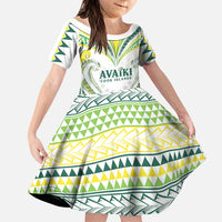 Custom Rugby Cook Islands Avaiki Family Matching Tank Maxi Dress and Hawaiian Shirt White Kuki Airani Tribal Maori Inspired LT9 Daughter's Dress White - Polynesian Pride